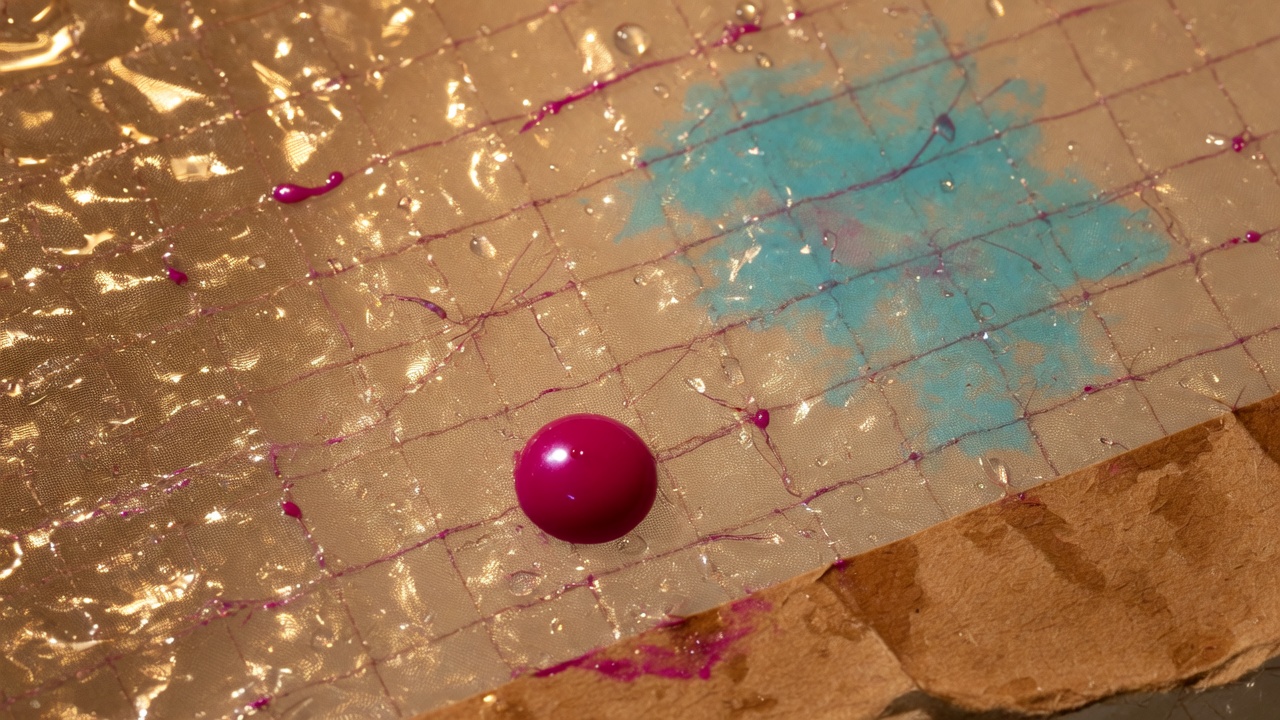 Silkscreen mesh with a magenta ink bead